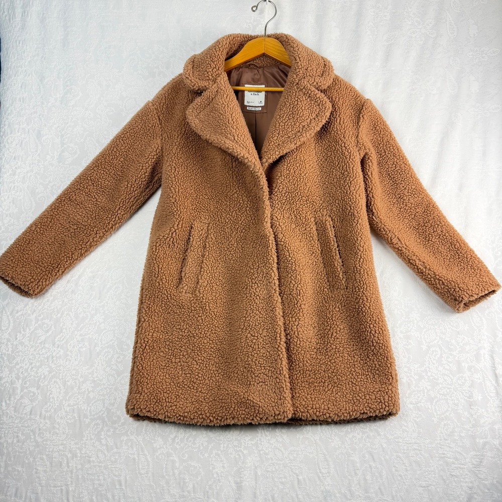 Abercrombie & Fitch Womens M Brown Teddy Coat Faux Shearling Boho Quiet Luxury